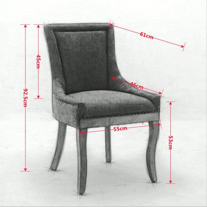 A&A Furniture,Ultra Side Dining Chair,Thickened fabric chairs with neutrally toned solid wood legs,Bronze nail head,Set of 2,Gray,DE1807GY