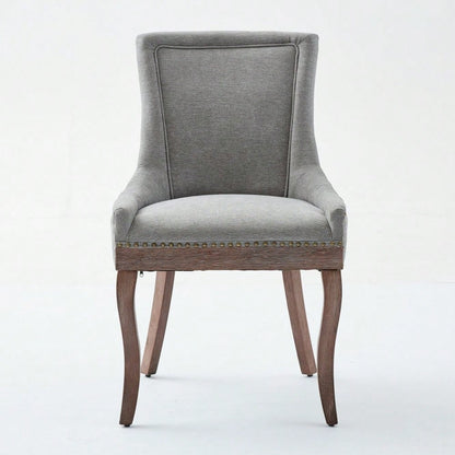A&A Furniture,Ultra Side Dining Chair,Thickened fabric chairs with neutrally toned solid wood legs,Bronze nail head,Set of 2,Gray,DE1807GY