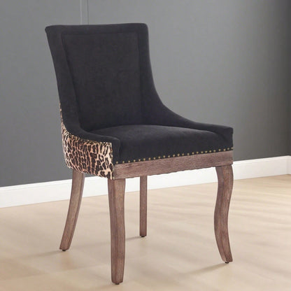 A&A Furniture,Ultra Side Dining Chair, Thickened fabric chairs with neutrally toned solid wood legs, Bronze nail head, Set of 2,Leopard Print,DE1807LP