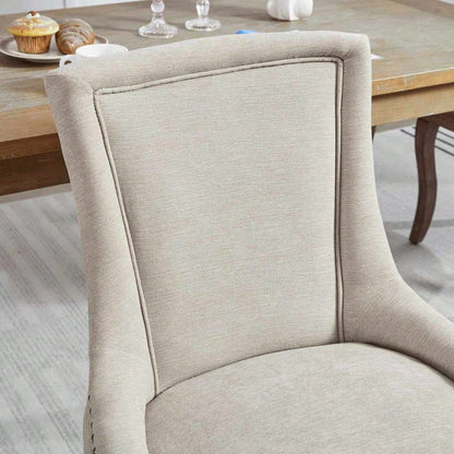 A&A Furniture,Ultra Side Dining Chair,Thickened fabric chairs with neutrally toned solid wood legs,Bronze nail head,Set of 2,Beige,DE1807BG
