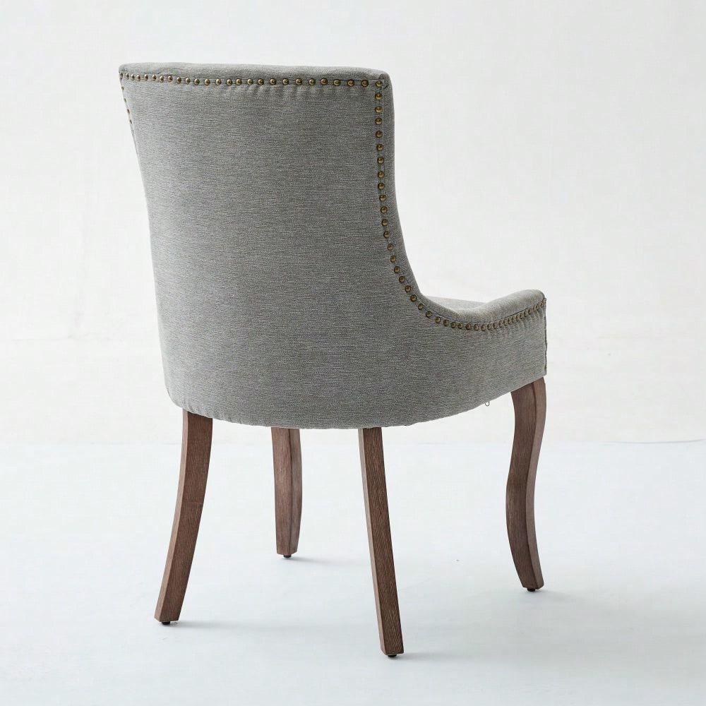 A&A Furniture,Ultra Side Dining Chair,Thickened fabric chairs with neutrally toned solid wood legs,Bronze nail head,Set of 2,Gray,DE1807GY