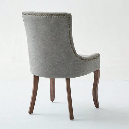 A&A Furniture,Ultra Side Dining Chair,Thickened fabric chairs with neutrally toned solid wood legs,Bronze nail head,Set of 2,Gray,DE1807GY