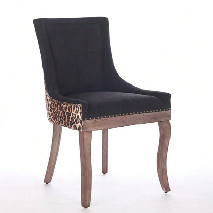 A&A Furniture,Ultra Side Dining Chair, Thickened fabric chairs with neutrally toned solid wood legs, Bronze nail head, Set of 2,Leopard Print,DE1807LP