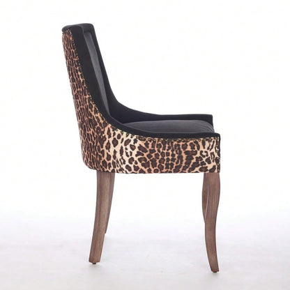 A&A Furniture,Ultra Side Dining Chair, Thickened fabric chairs with neutrally toned solid wood legs, Bronze nail head, Set of 2,Leopard Print,DE1807LP
