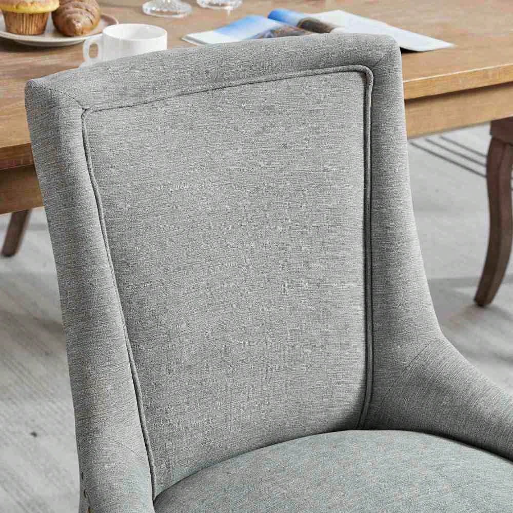 A&A Furniture,Ultra Side Dining Chair,Thickened fabric chairs with neutrally toned solid wood legs,Bronze nail head,Set of 2,Gray,DE1807GY
