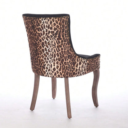 A&A Furniture,Ultra Side Dining Chair, Thickened fabric chairs with neutrally toned solid wood legs, Bronze nail head, Set of 2,Leopard Print,DE1807LP