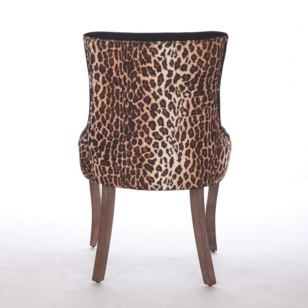 A&A Furniture,Ultra Side Dining Chair, Thickened fabric chairs with neutrally toned solid wood legs, Bronze nail head, Set of 2,Leopard Print,DE1807LP