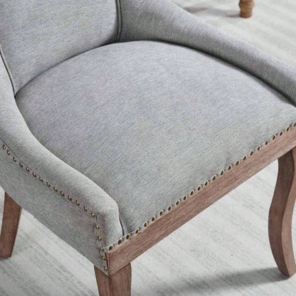 A&A Furniture,Ultra Side Dining Chair,Thickened fabric chairs with neutrally toned solid wood legs,Bronze nail head,Set of 2,Gray,DE1807GY