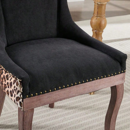 A&A Furniture,Ultra Side Dining Chair, Thickened fabric chairs with neutrally toned solid wood legs, Bronze nail head, Set of 2,Leopard Print,DE1807LP