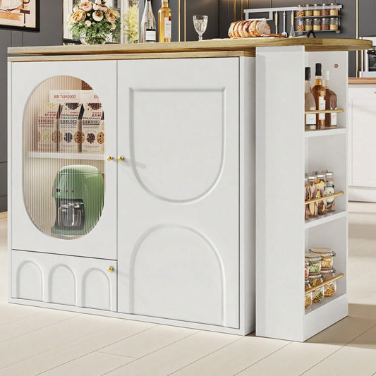 Um 360° drehbarer Bartisch, Stehtisch (Korpus 138 x 39 x 102 cm), Kaffeebarmöbel, drehbare Esstheke mit Stauraum, Kücheninsel, drei Türen mit Türregalen,herausnehmbare Trennwände, weiß / schwarz