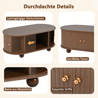 100 * 50 * 40 cm Nussbaum Couchtisch mit Stauraum und Schiebetüren platzsparendes Multifunktionsmöbel in Holzfarben,Sofatisch mit 360 Grad Schiebetür,kaffeetisch mit 4 Beinen