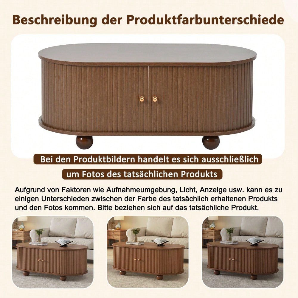 100 * 50 * 40 cm Nussbaum Couchtisch mit Stauraum und Schiebetüren platzsparendes Multifunktionsmöbel in Holzfarben,Sofatisch mit 360 Grad Schiebetür,kaffeetisch mit 4 Beinen