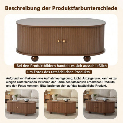 100 * 50 * 40 cm Nussbaum Couchtisch mit Stauraum und Schiebetüren platzsparendes Multifunktionsmöbel in Holzfarben,Sofatisch mit 360 Grad Schiebetür,kaffeetisch mit 4 Beinen
