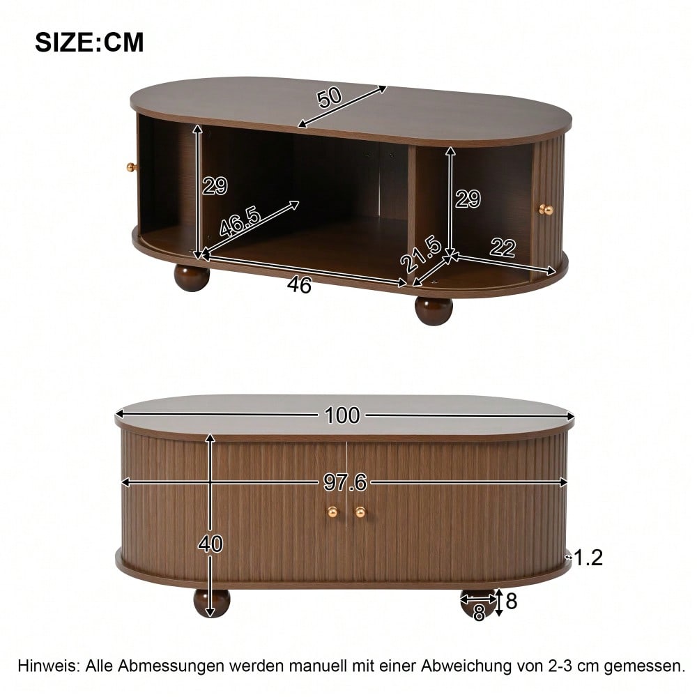 100 * 50 * 40 cm Nussbaum Couchtisch mit Stauraum und Schiebetüren platzsparendes Multifunktionsmöbel in Holzfarben,Sofatisch mit 360 Grad Schiebetür,kaffeetisch mit 4 Beinen
