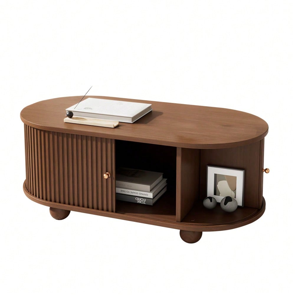 100 * 50 * 40 cm Nussbaum Couchtisch mit Stauraum und Schiebetüren platzsparendes Multifunktionsmöbel in Holzfarben,Sofatisch mit 360 Grad Schiebetür,kaffeetisch mit 4 Beinen