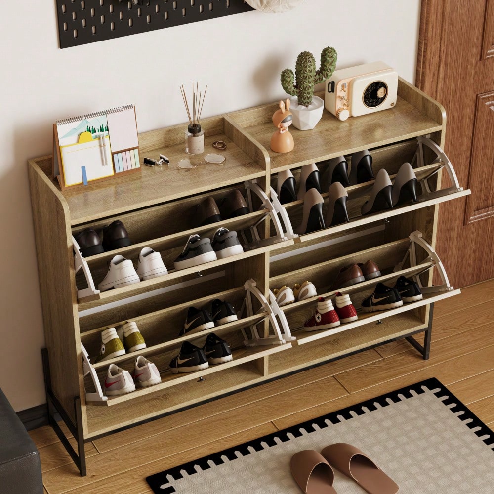 Schuhschrank mit 4 Klappen, einstellbarer Schuhregal, schmaler, Schuhschrank schmal, Schuhregal Schuhkipper, Diele Flur.