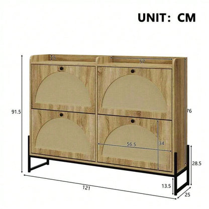 Schuhschrank mit 4 Klappen, einstellbarer Schuhregal, schmaler, Schuhschrank schmal, Schuhregal Schuhkipper, Diele Flur.