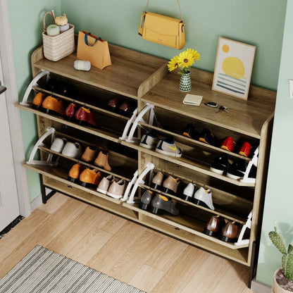 Schuhschrank mit 4 Klappen, einstellbarer Schuhregal, schmaler, Schuhschrank schmal, Schuhregal Schuhkipper, Diele Flur.