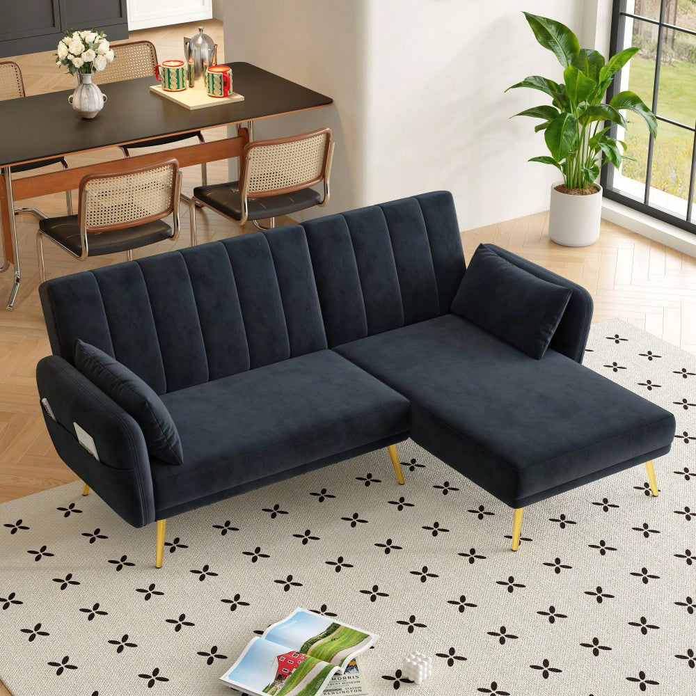 Modernes Klappsofa, L-förmiges Sofa, Schlafsofa mit Zusatzecke, Ecksofa mit Schlaffunktion, geeignet für Wohnzimmer, Schlafzimmer, Heimkino, Gästezimmer. Mit Video