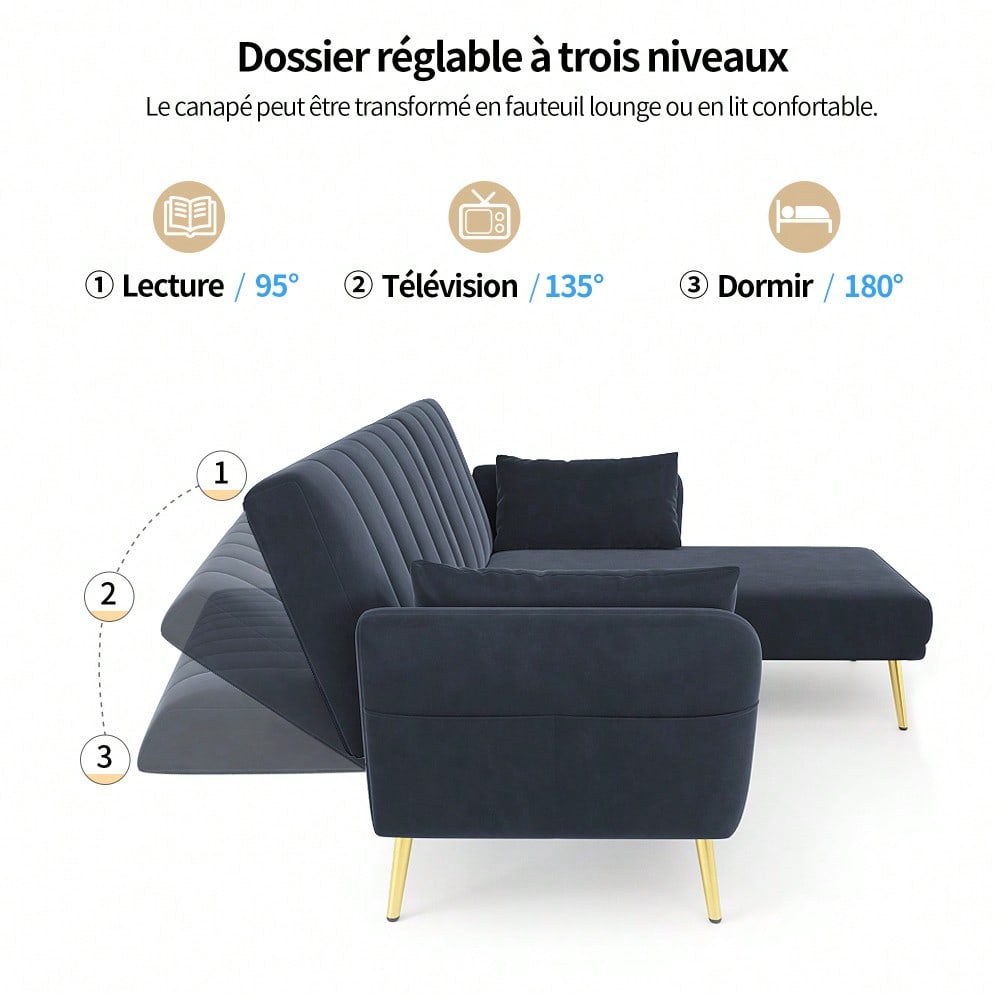 Modernes Klappsofa, L-förmiges Sofa, Schlafsofa mit Zusatzecke, Ecksofa mit Schlaffunktion, geeignet für Wohnzimmer, Schlafzimmer, Heimkino, Gästezimmer. Mit Video