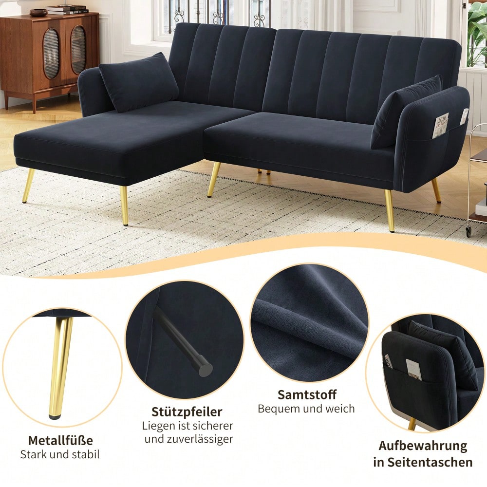 Modernes Klappsofa, L-förmiges Sofa, Schlafsofa mit Zusatzecke, Ecksofa mit Schlaffunktion, geeignet für Wohnzimmer, Schlafzimmer, Heimkino, Gästezimmer. Mit Video