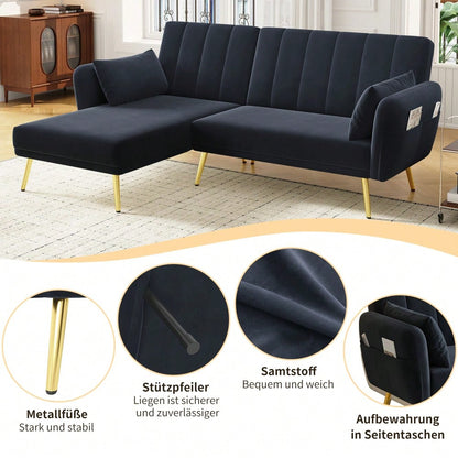 Modernes Klappsofa, L-förmiges Sofa, Schlafsofa mit Zusatzecke, Ecksofa mit Schlaffunktion, geeignet für Wohnzimmer, Schlafzimmer, Heimkino, Gästezimmer. Mit Video