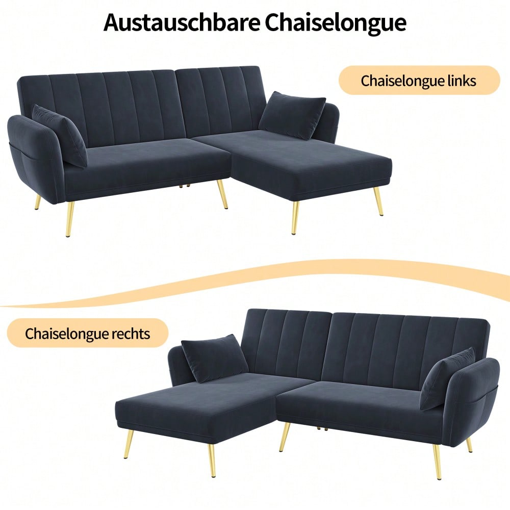 Modernes Klappsofa, L-förmiges Sofa, Schlafsofa mit Zusatzecke, Ecksofa mit Schlaffunktion, geeignet für Wohnzimmer, Schlafzimmer, Heimkino, Gästezimmer. Mit Video