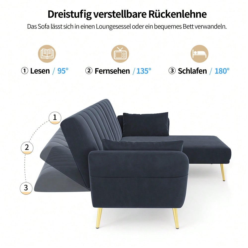 Modernes Klappsofa, L-förmiges Sofa, Schlafsofa mit Zusatzecke, Ecksofa mit Schlaffunktion, geeignet für Wohnzimmer, Schlafzimmer, Heimkino, Gästezimmer. Mit Video
