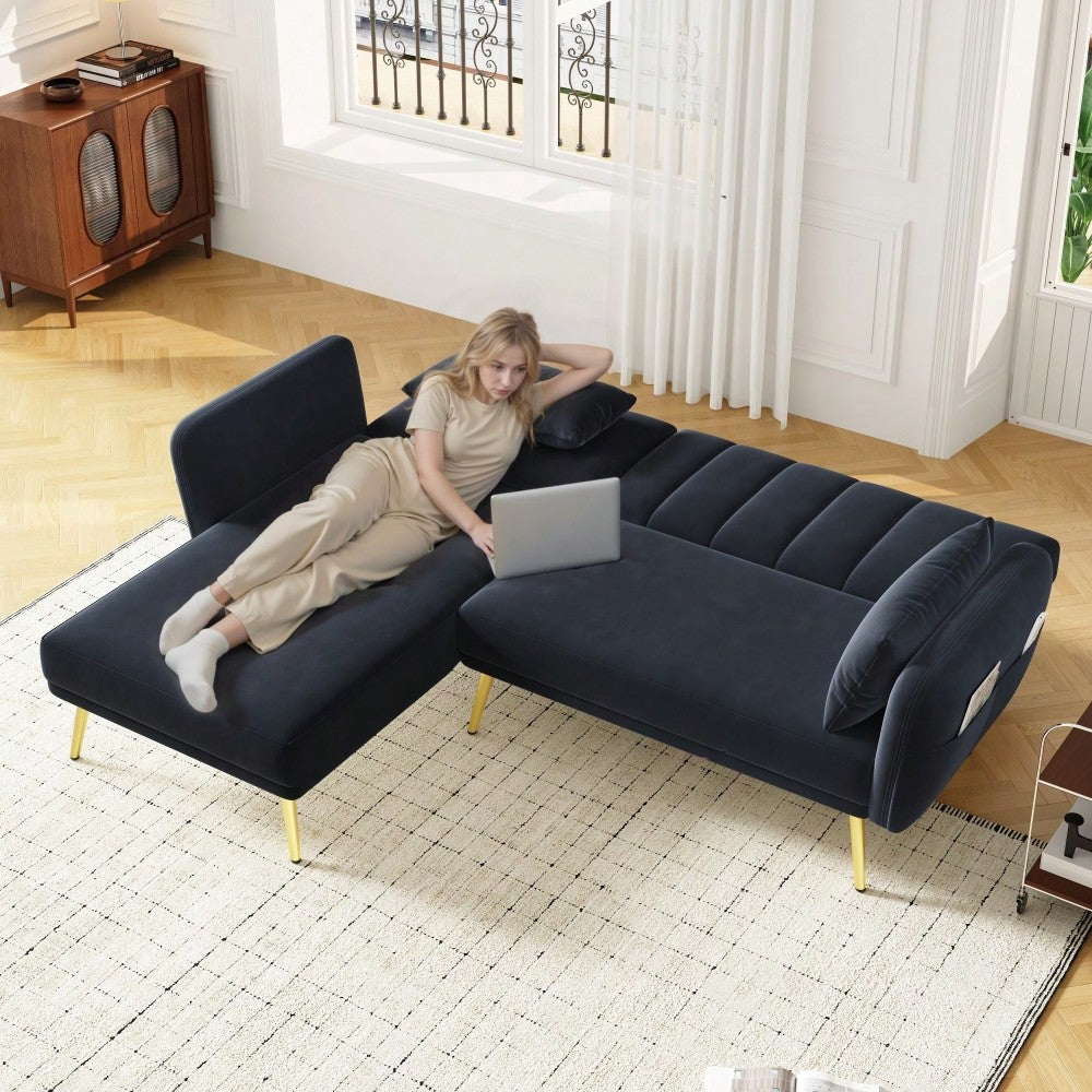 Modernes Klappsofa, L-förmiges Sofa, Schlafsofa mit Zusatzecke, Ecksofa mit Schlaffunktion, geeignet für Wohnzimmer, Schlafzimmer, Heimkino, Gästezimmer. Mit Video