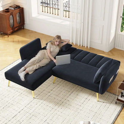 Modernes Klappsofa, L-förmiges Sofa, Schlafsofa mit Zusatzecke, Ecksofa mit Schlaffunktion, geeignet für Wohnzimmer, Schlafzimmer, Heimkino, Gästezimmer. Mit Video