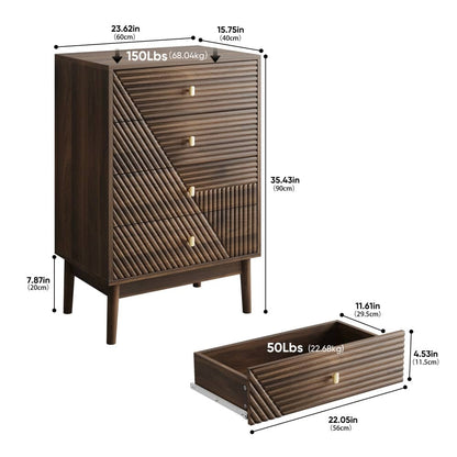 Kommode mit 4 Schubladen, moderne Kleiderschrankkommode, Aufbewahrungsschrank aus Holz, Frisiertisch-Aufbewahrungsschrank für Wohnzimmer, Schlafzimmer, Flur (Walnuss)