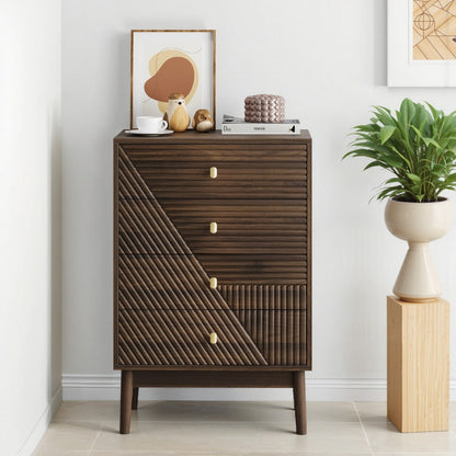Kommode mit 4 Schubladen, moderne Kleiderschrankkommode, Aufbewahrungsschrank aus Holz, Frisiertisch-Aufbewahrungsschrank für Wohnzimmer, Schlafzimmer, Flur (Walnuss)