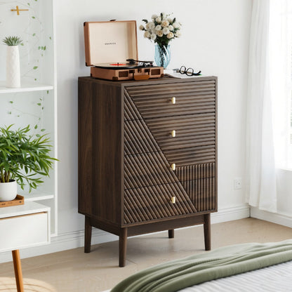 Kommode mit 4 Schubladen, moderne Kleiderschrankkommode, Aufbewahrungsschrank aus Holz, Frisiertisch-Aufbewahrungsschrank für Wohnzimmer, Schlafzimmer, Flur (Walnuss)