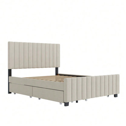 Polsterbett 140 x 190 cm mit Ausziehbett,mit zwei Schubladen ,flaches Doppelbett in hautfreundlichem Samtstoff Kinderbett Jugendbett Gästebett ,Beige(ohne Matratze)