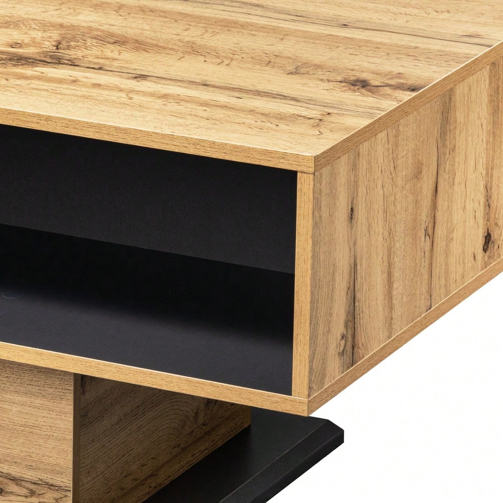 Couchtisch aus Holzmaserung, mit Eine grifflose Schublade, ein Staufach und Heckstaufach,doppelseitiger Stauraum. Büro, Wohnzimmer-Sofatisch, großer Stauraum.