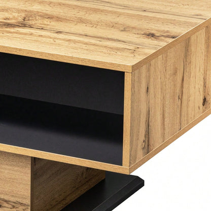 Couchtisch aus Holzmaserung, mit Eine grifflose Schublade, ein Staufach und Heckstaufach,doppelseitiger Stauraum. Büro, Wohnzimmer-Sofatisch, großer Stauraum.