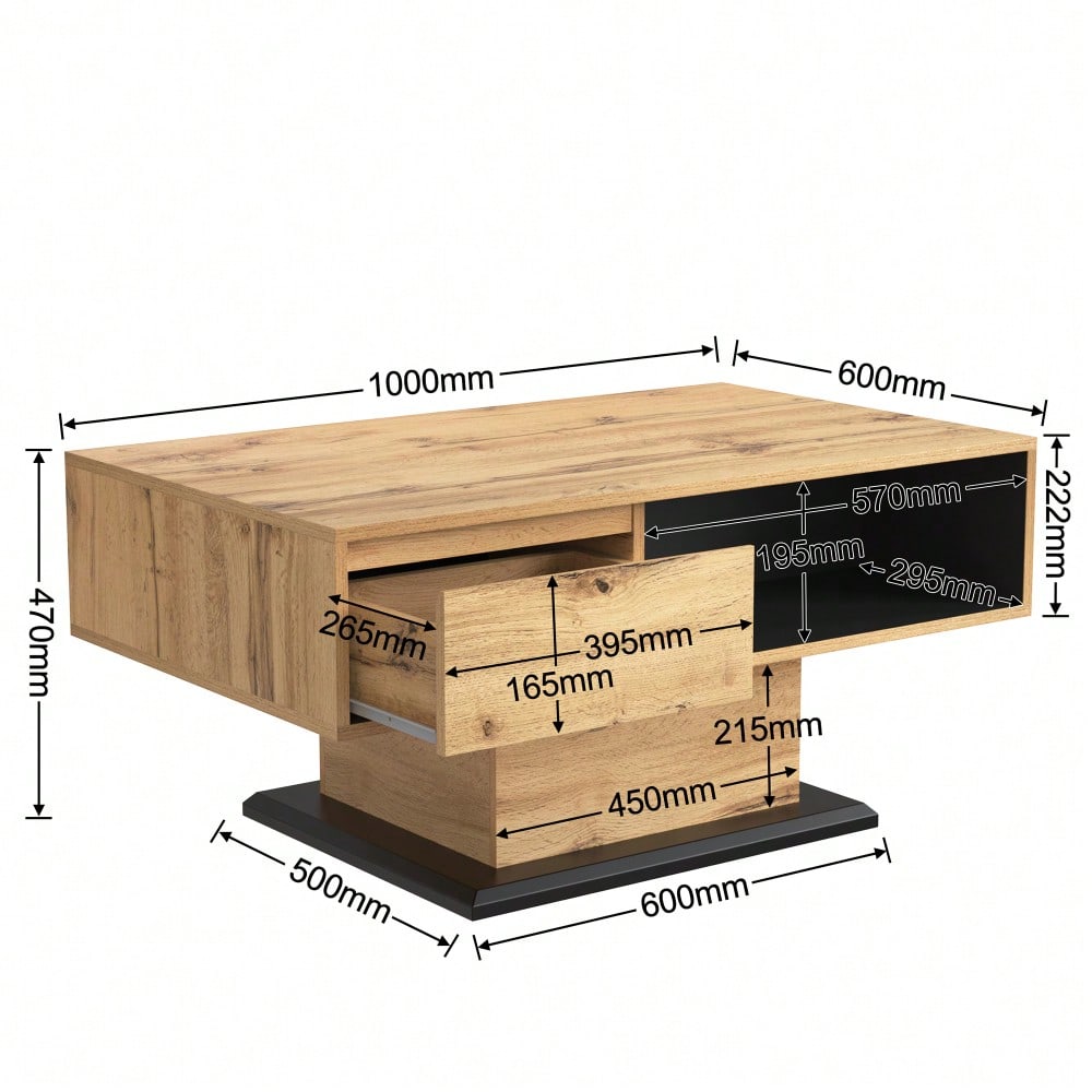 Couchtisch aus Holzmaserung, mit Eine grifflose Schublade, ein Staufach und Heckstaufach,doppelseitiger Stauraum. Büro, Wohnzimmer-Sofatisch, großer Stauraum.
