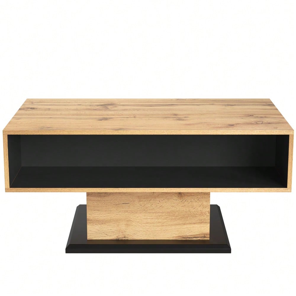 Couchtisch aus Holzmaserung, mit Eine grifflose Schublade, ein Staufach und Heckstaufach,doppelseitiger Stauraum. Büro, Wohnzimmer-Sofatisch, großer Stauraum.