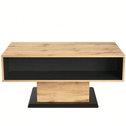 Couchtisch aus Holzmaserung, mit Eine grifflose Schublade, ein Staufach und Heckstaufach,doppelseitiger Stauraum. Büro, Wohnzimmer-Sofatisch, großer Stauraum.