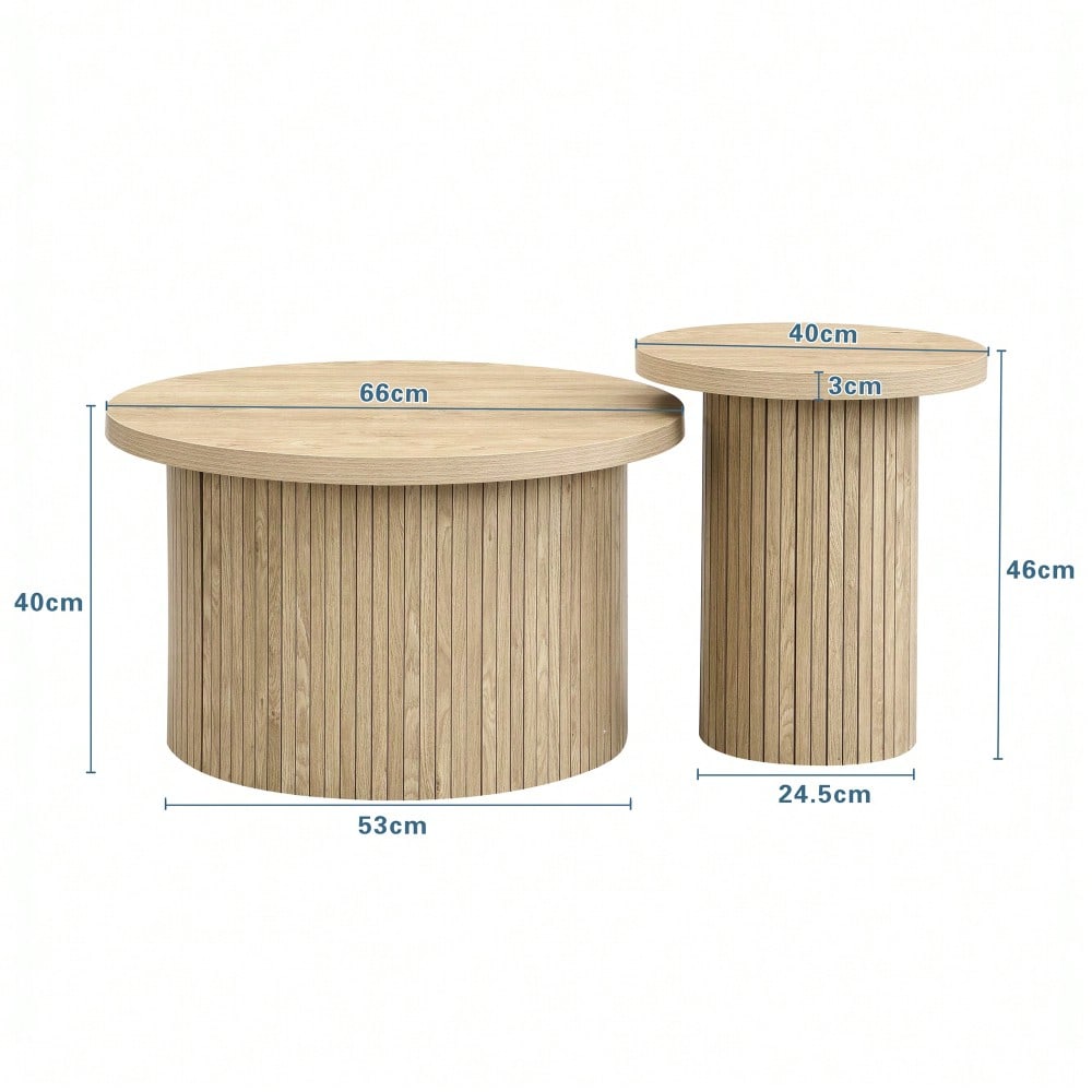 Couchtisch, doppelter runder Tisch, Beistelltisch mit Naturholzlatten. Multifunktionaler Wohnzimmertisch