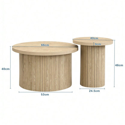 Couchtisch, doppelter runder Tisch, Beistelltisch mit Naturholzlatten. Multifunktionaler Wohnzimmertisch