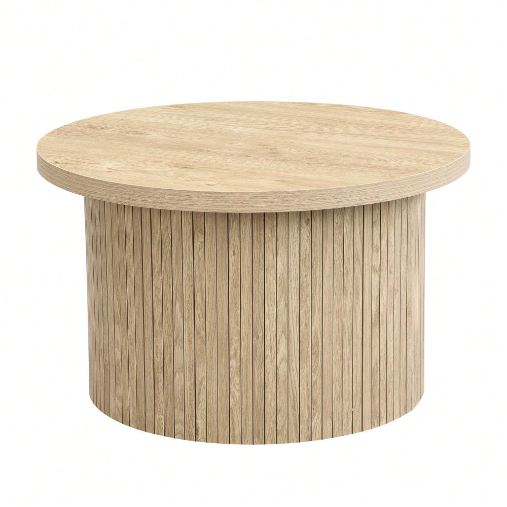 Couchtisch, doppelter runder Tisch, Beistelltisch mit Naturholzlatten. Multifunktionaler Wohnzimmertisch