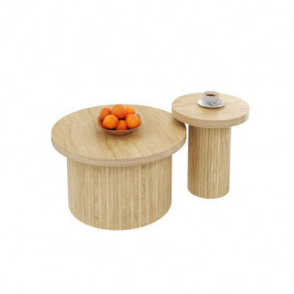 Couchtisch, doppelter runder Tisch, Beistelltisch mit Naturholzlatten. Multifunktionaler Wohnzimmertisch