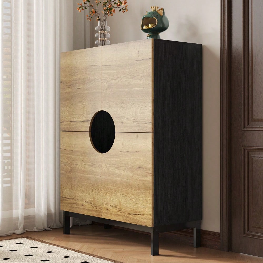 Schuhschrank und Vitrine 2 in 1 mit verstellbaren Einlegeböden, Massivholzbeinen, Eingangsmöbel 90*40*120cm Schuhschrank 40 cm breit, großer Stauraum｜Ideal für große Schuhgrößen