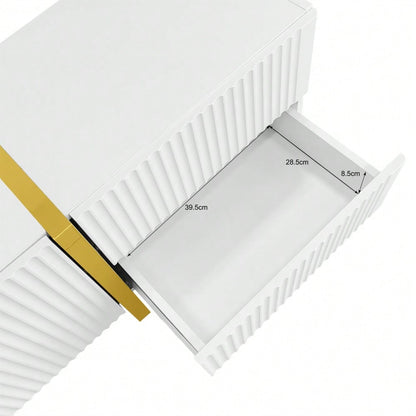 190 cm TV-Schrank, 3 Türen, 2 Schubladen, Weiß mit Gold und Holzmaserung