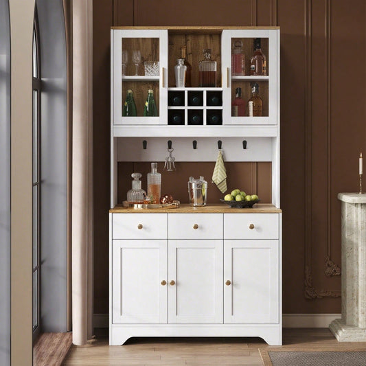 Sideboard, Hochschrank in weißer Holzmaserung, 94,5 x 30 x 175,5 cm, für Wohn- und Esszimmer