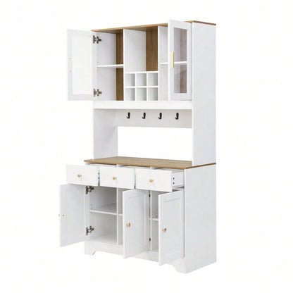 Sideboard, Hochschrank in weißer Holzmaserung, 94,5 x 30 x 175,5 cm, für Wohn- und Esszimmer