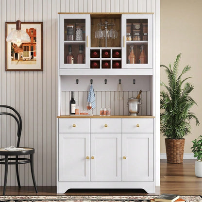 Sideboard, Hochschrank in weißer Holzmaserung, 94,5 x 30 x 175,5 cm, für Wohn- und Esszimmer