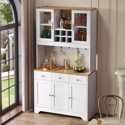 Sideboard, Hochschrank in weißer Holzmaserung, 94,5 x 30 x 175,5 cm, für Wohn- und Esszimmer