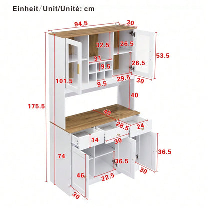 Sideboard, Hochschrank in weißer Holzmaserung, 94,5 x 30 x 175,5 cm, für Wohn- und Esszimmer